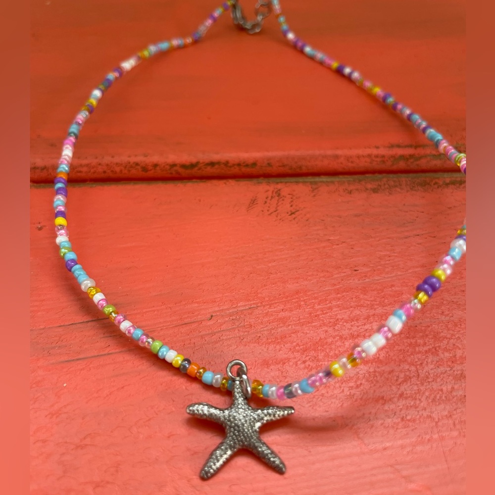 Handmade Y2K Starfish Choker Colorful Beaded Necklace